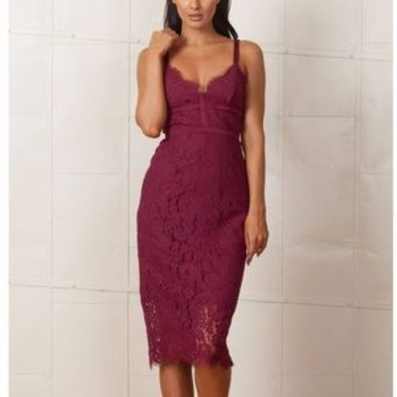 KEEPSAKE SAME LOVE DARK PINK SLEEVELESS LACE COCKTAIL MIDI DRESS - M - Picture 1 of 11